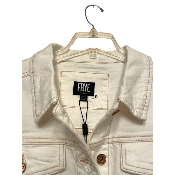 Frye Cropped Raw Hem Denim Jacket Women Size XL White Button Down NWT - Picture 4 of 9